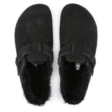 Birkenstock Boston Shearling Suede Leather In Black (Regular Fitting)