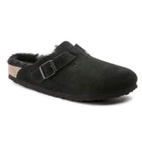 Birkenstock Boston Shearling Suede Leather In Black (Regular Fitting)