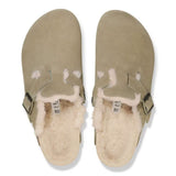 Birkenstock Boston Shearling Suede Leather In Taupe - Regular Fitting
