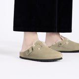 Birkenstock Boston Shearling Suede Leather In Taupe - Regular Fitting
