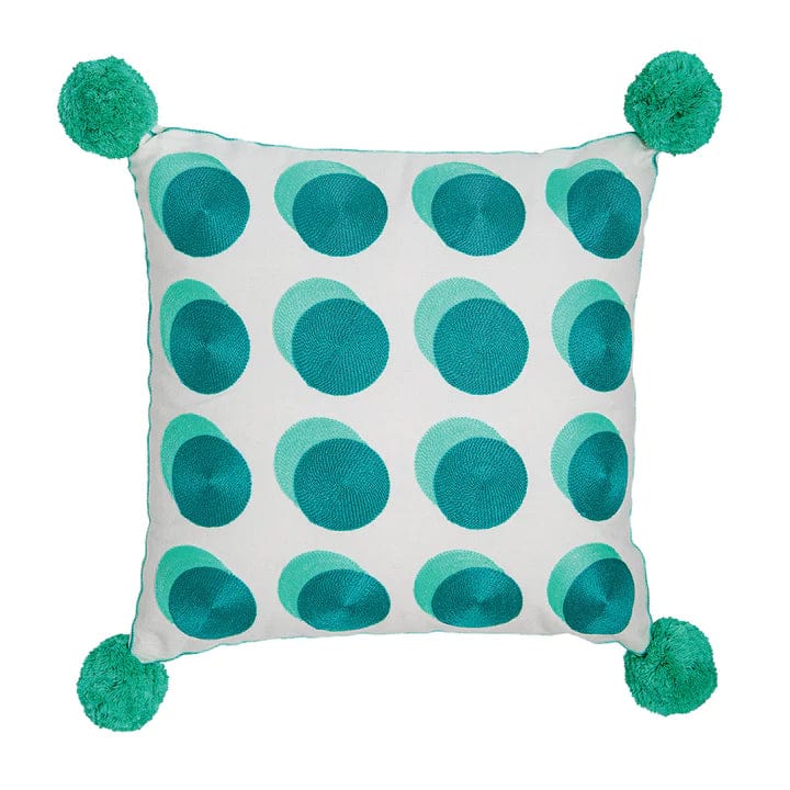 Bombay Duck Letterpop Spots Embroidered Cushion Teal/Mint