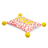 Bombay Duck Small Talk HAPPY Embroidered Cushion on Linen Coral/Yellow
