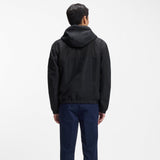 Boss Water-Repellent Hooded Jacket In Microfibre Poplin Dark Blue
