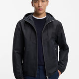 Boss Water-Repellent Hooded Jacket In Microfibre Poplin Dark Blue