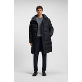 BOSS Longline Water-Repellent Padded Jacket With Hood In Dark Blue