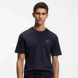 Boss Cotton-Blend Pyjama T-shirt in Dark Blue With Embroidered Logo