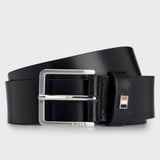 BOSS Italian-Leather Belt With Signature-Stripe Keeper In Black