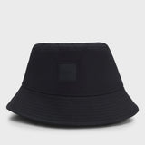 Boss Logo Black Bucket Hat In Cotton Twill