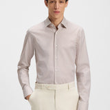 Boss Slim-Fit Beige Shirt In Printed Cotton Twill