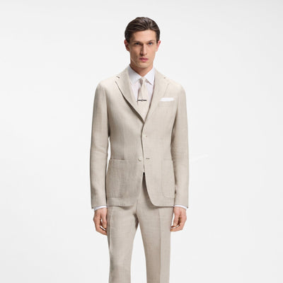 BOSS Slim-fit Blazer Micro-pattern Linen Blend in Open Grey