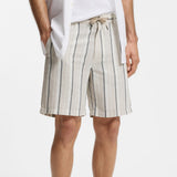 Boss Striped Shorts In a Linen-Cotton Blend Light Beige