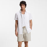 Boss Striped Shorts In a Linen-Cotton Blend Light Beige