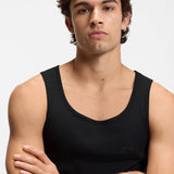 Boss Three-Pack Of Embroidered-Logo Black Tank Tops In Cotton