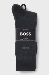 Boss Three-Pack Of Grey Regular-Length Socks in Stretch Fabric