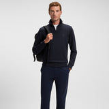 Boss Quarter-Zip Cotton-Terry Sweatshirt With Logo Patch Dark Blue