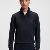 Boss Quarter-Zip Cotton-Terry Sweatshirt With Logo Patch Dark Blue
