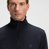 Boss Quarter-Zip Cotton-Terry Sweatshirt With Logo Patch Dark Blue