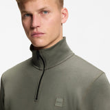 Boss Cotton-Terry Sweatshirt With Zip Collar Grey