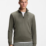 Boss Cotton-Terry Sweatshirt With Zip Collar Grey