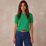 London Cashmere Company Esme Crew Tee In Spring Green
