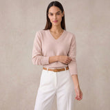 London Cashmere Company Indigo V Neck Jumper In Quartz Pink