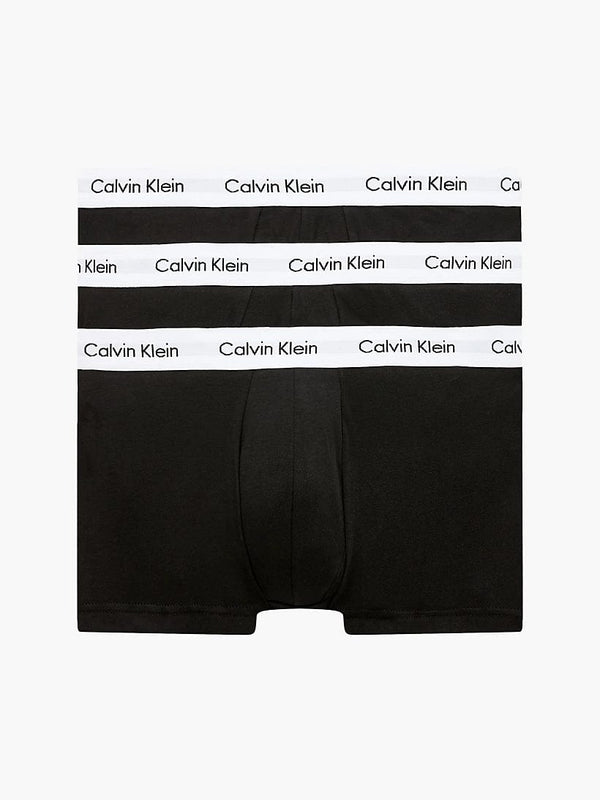 3 Pack Low Rise Trunks Black With White Waistband