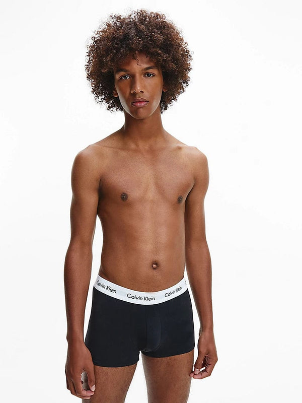 3 Pack Low Rise Trunks Black With White Waistband