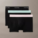 Calvin Klein 3 Pack Relaxed Dart Trunks Icon Cotton Stretch in black w/ black wb/black w/ feel the