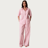 Calvin Klein Cotton Poplin Pants Pyjama Set In Sera Stripe Cradle Pink