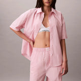 Calvin Klein Cotton Poplin Pants Pyjama Set In Sera Stripe Cradle Pink