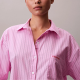 Calvin Klein Cotton Poplin Shorts Pyjama Set In Stripe Pink Essence