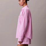 Calvin Klein Cotton Poplin Shorts Pyjama Set In Stripe Pink Essence