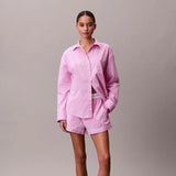 Calvin Klein Cotton Poplin Shorts Pyjama Set In Stripe Pink Essence