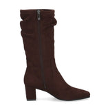 Caprice Mid Calf Length Ruched Stretch Boots In Dark Brown