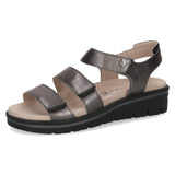 Caprice Women's Wide Fit Leather Sandal in Dark Grey Metal