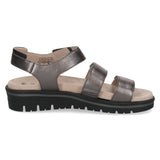 Caprice Women's Wide Fit Leather Sandal in Dark Grey Metal