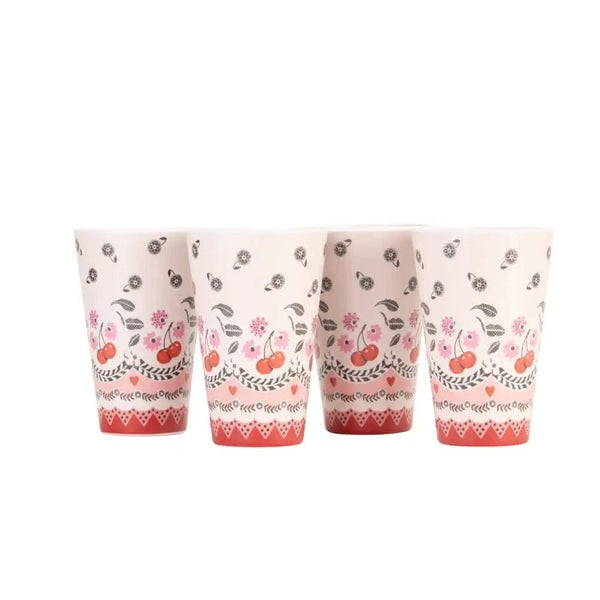 Cath Kidston Set 4 Melamine Tumbler 245ml In Cherry White