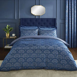 Catherine Lansfield Art Deco Pearl Quilt Duvet Set Navy
