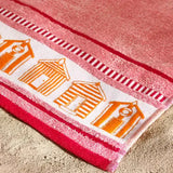 Catherine Lansfield 'Beach Huts' Cotton Beach Towel in Pink