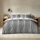 Catherine Lansfield Black Harbour Stripe Reversible Duvet Cover Set Double