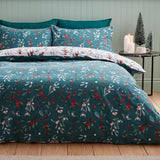 Catherine Lansfield Brushed Cotton Christmas Holly & Mistletoe Single Duvet Set