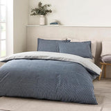 Catherine Lansfield Oxford Pinstripe Reversible Double Duvet Cover In Navy Blue