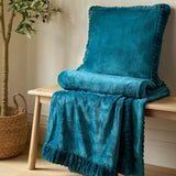 Catherine Lansfield Velvet And Faux Fur 150x200cm Blanket Throw in Teal