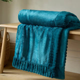 Catherine Lansfield Velvet And Faux Fur 150x200cm Blanket Throw in Teal