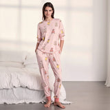 Chelsea Peers Celestial Bear Print Long Pyjama Set In Pink