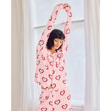 Chelsea Peers Chilli Heart Print Long Pyjama Set In Pink