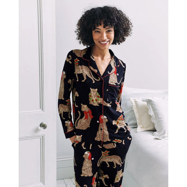 Chelsea Peers Christmas Leopard Print Long Pyjama Set