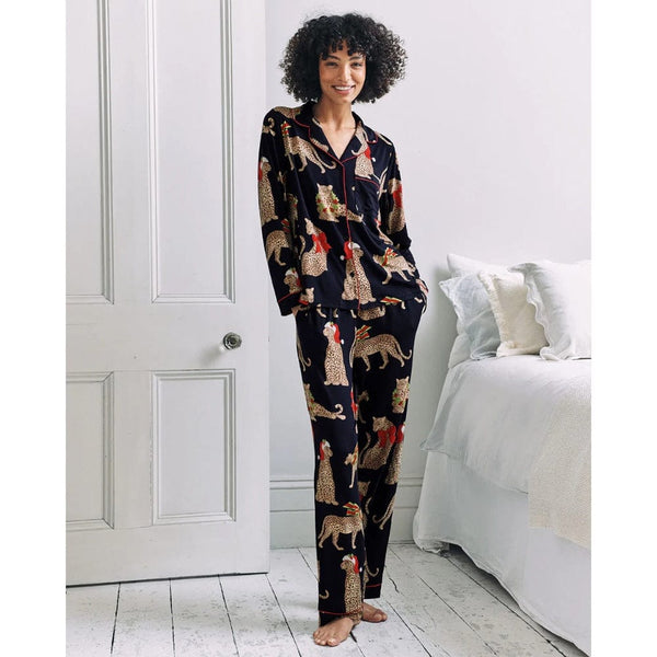 Chelsea Peers Christmas Leopard Print Long Pyjama Set