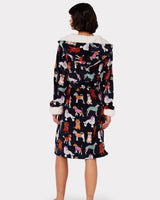 Chelsea Peers Fleece Navy Posh Dogs Print Robe