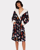 Chelsea Peers Fleece Navy Posh Dogs Print Robe
